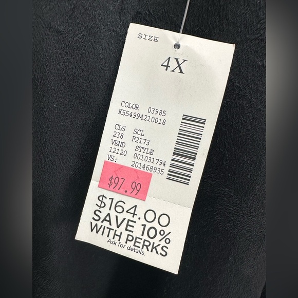 Catherines Black Faux Leather Open Jacket Draped Front Zip Pocket Moto Layer 4X - Picture 9 of 11